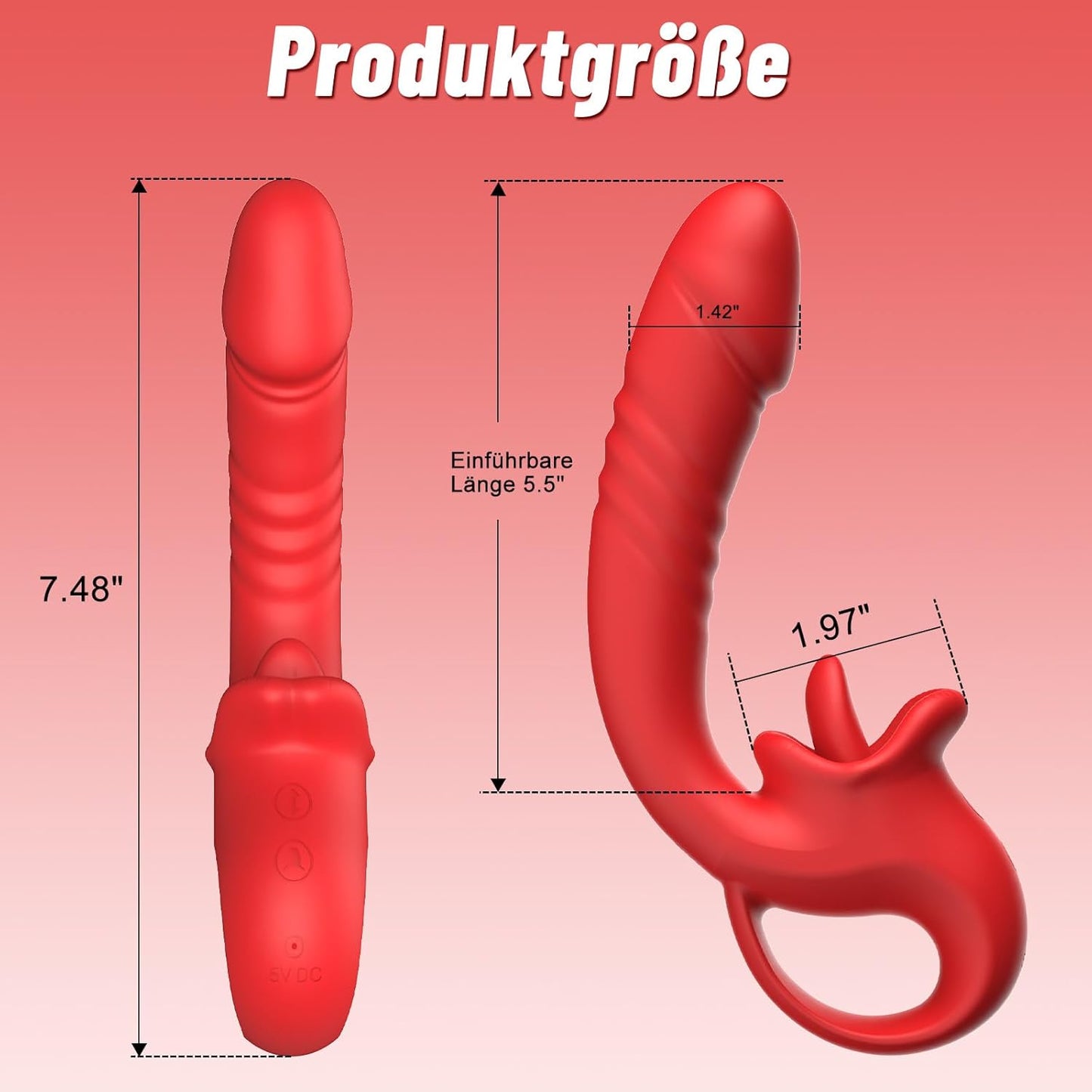 Vibrator mit Stoss- und Vibrationfunktion für Frauen, Rot