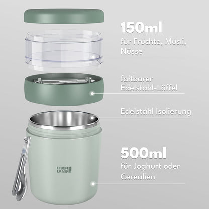 Müslibecher To Go mit Löffel, Mint 500ml + 150ml
