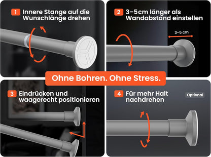 Teleskop-Klemmstange für Vorhänge, 50-80 cm Grau