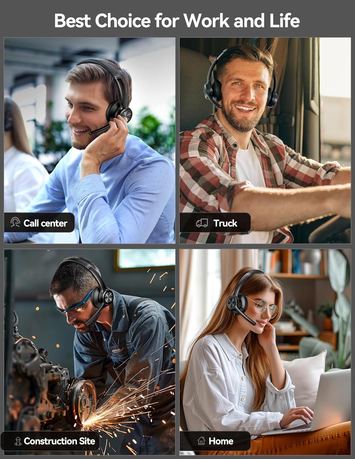 Bluetooth-Headset mit Mikrofon und Noise Cancelling, Modern Schwarz