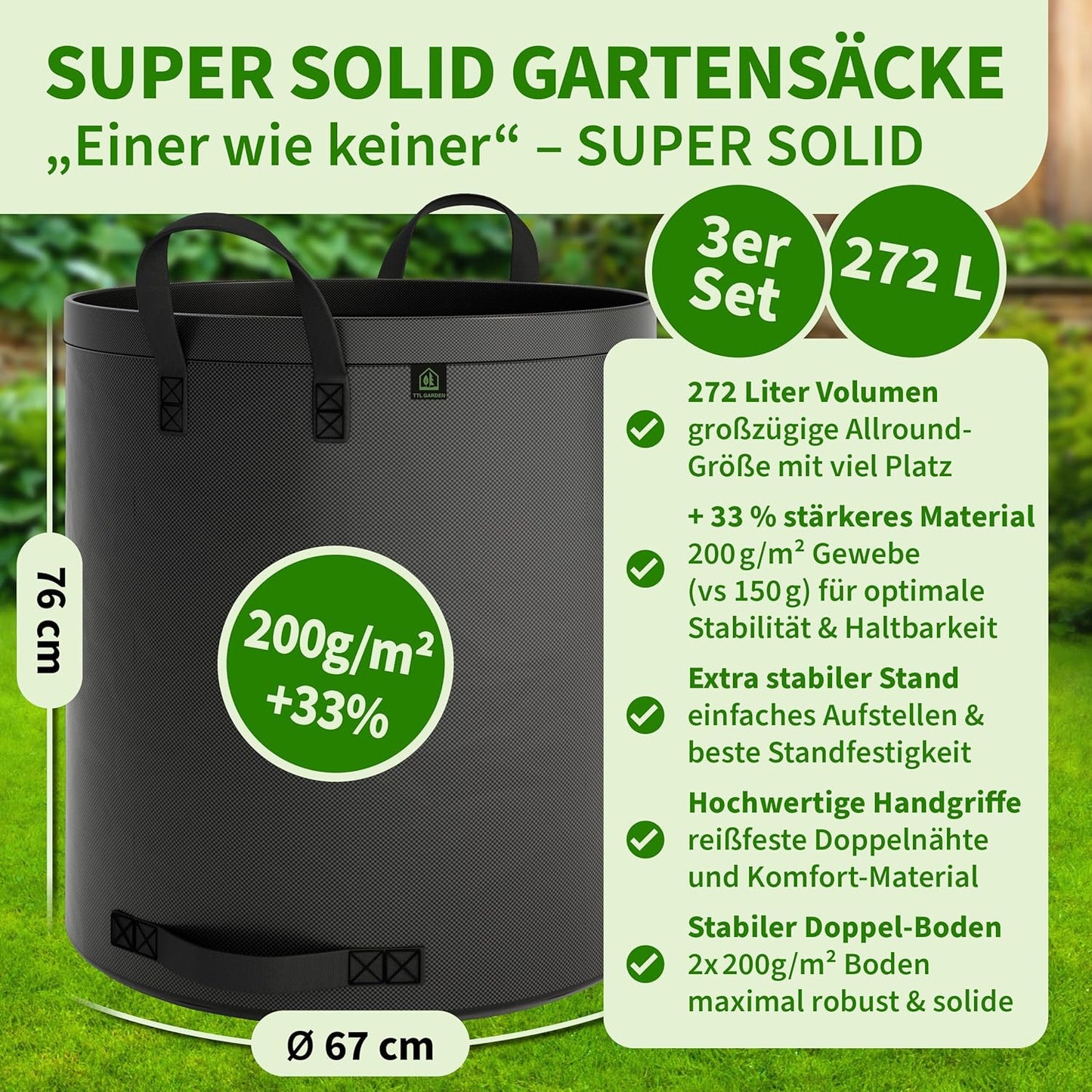 3er-Set Gartensack Super Solid, 272 Liter grau 3x 1 stück (3er Pack)