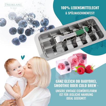Eiswürfelform aus Edelstahl mit Hebelgriff, Hebel mit Komfortgriff