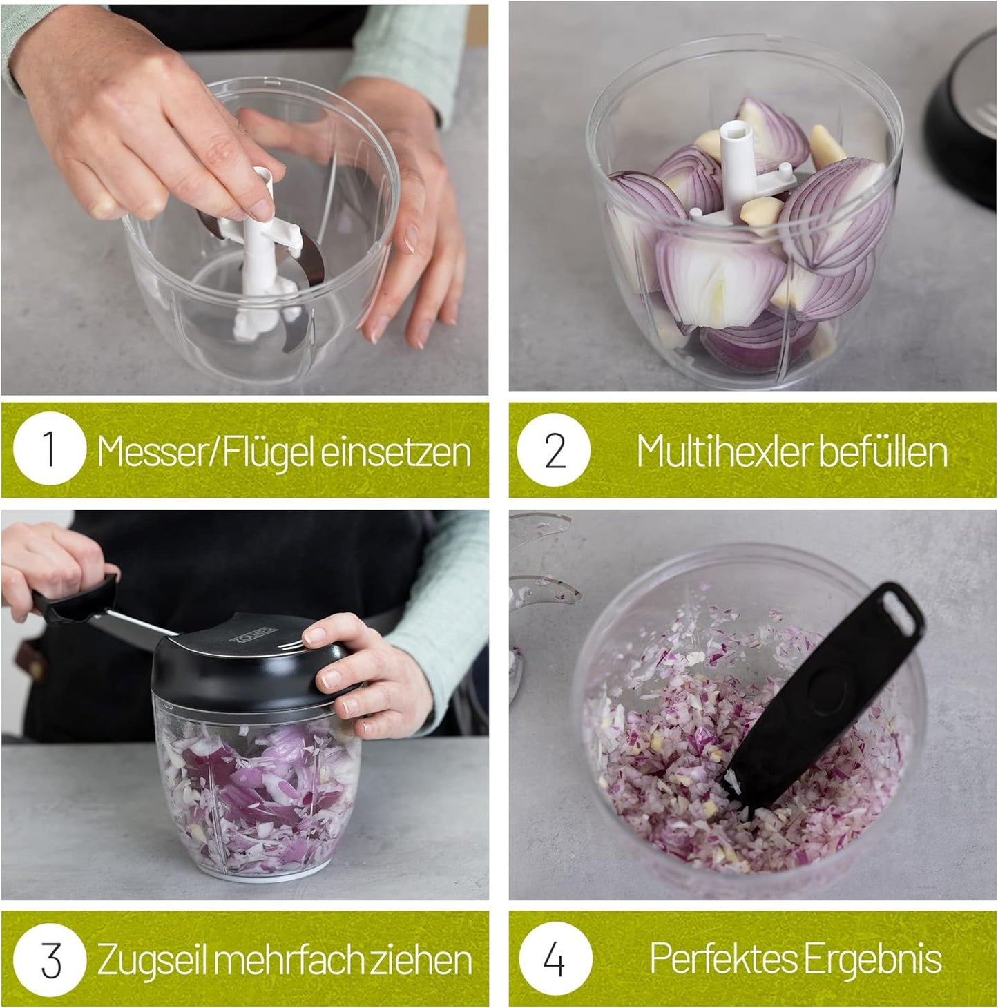 Manueller Zwiebelschneider mit Seilzug, Zwiebelschneider 940 Ml