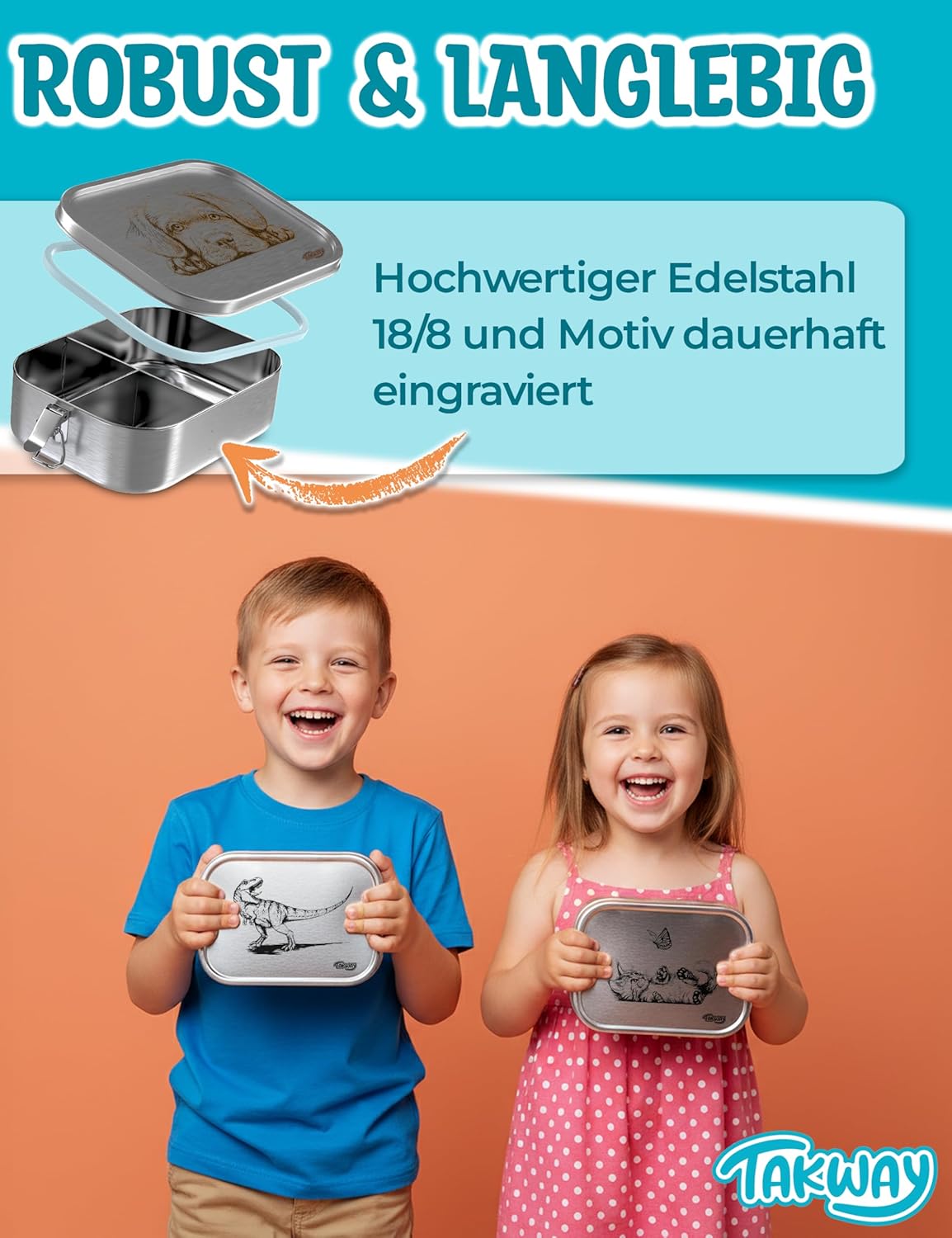 Edelstahl Brotdose mit 3-Fach Unterteilung (800ml), Capybara 3-Fächer