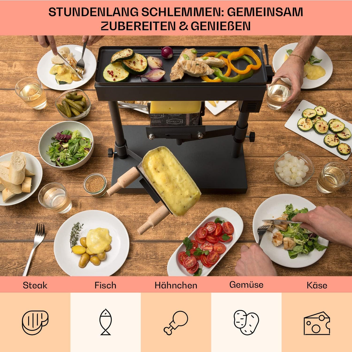 Käse Raclette-Grill, Grauschwarz - 1000 W