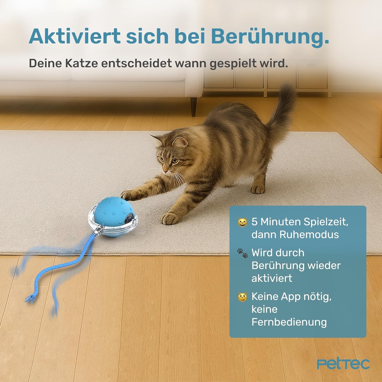 Interaktiver Katzenball mit Schnur - Automatisch & Selbstrollend, Ball