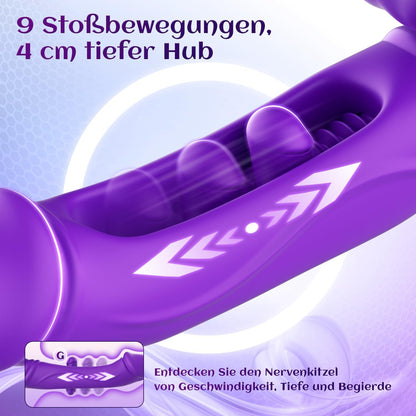 Vibrations-Dildo mit Stoss- und Leckfunktion, Lila