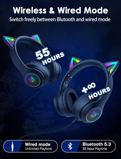 Bluetooth-Kopfhörer mit LED-Katzenohren, Cat-Ear Bluetooth