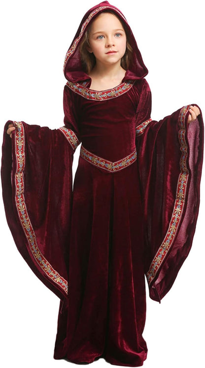 Mittelalterliches Vampir-Kinderkostüm für Halloween, Mädchen Rot XS