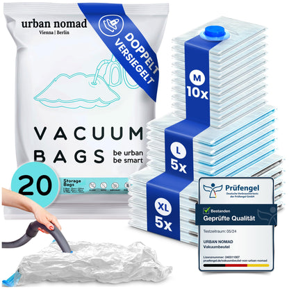 Vakuumbeutel-Set für Kleidung (20 Stück, 3 Grössen), 20er Set