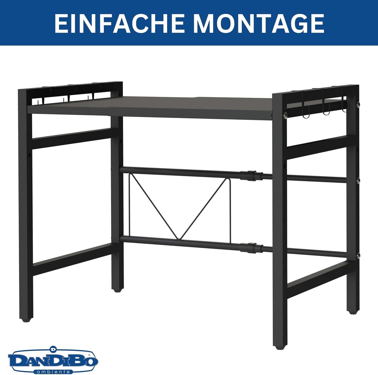 Verstellbares Mikrowellenregal 2-stufig, Schwarz 2 Stufig / Höhe 46 cm