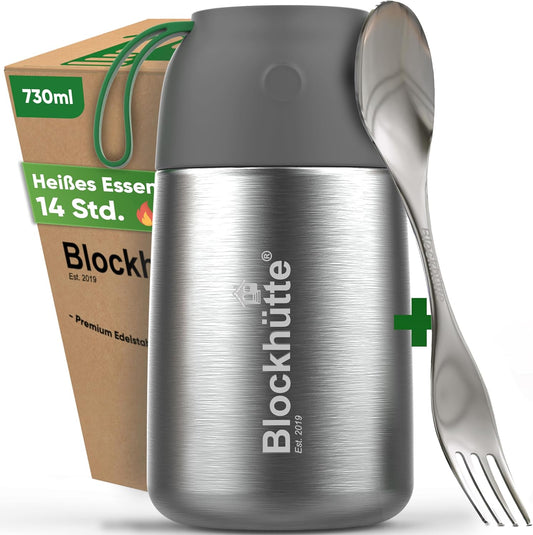 Thermobehälter Essen mit langem Löffel (730ml), Silber, 730 ml