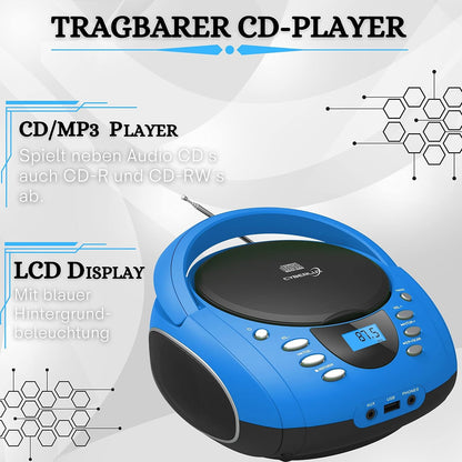 Tragbare Boombox mit CD-Player und Bluetooth, Blau