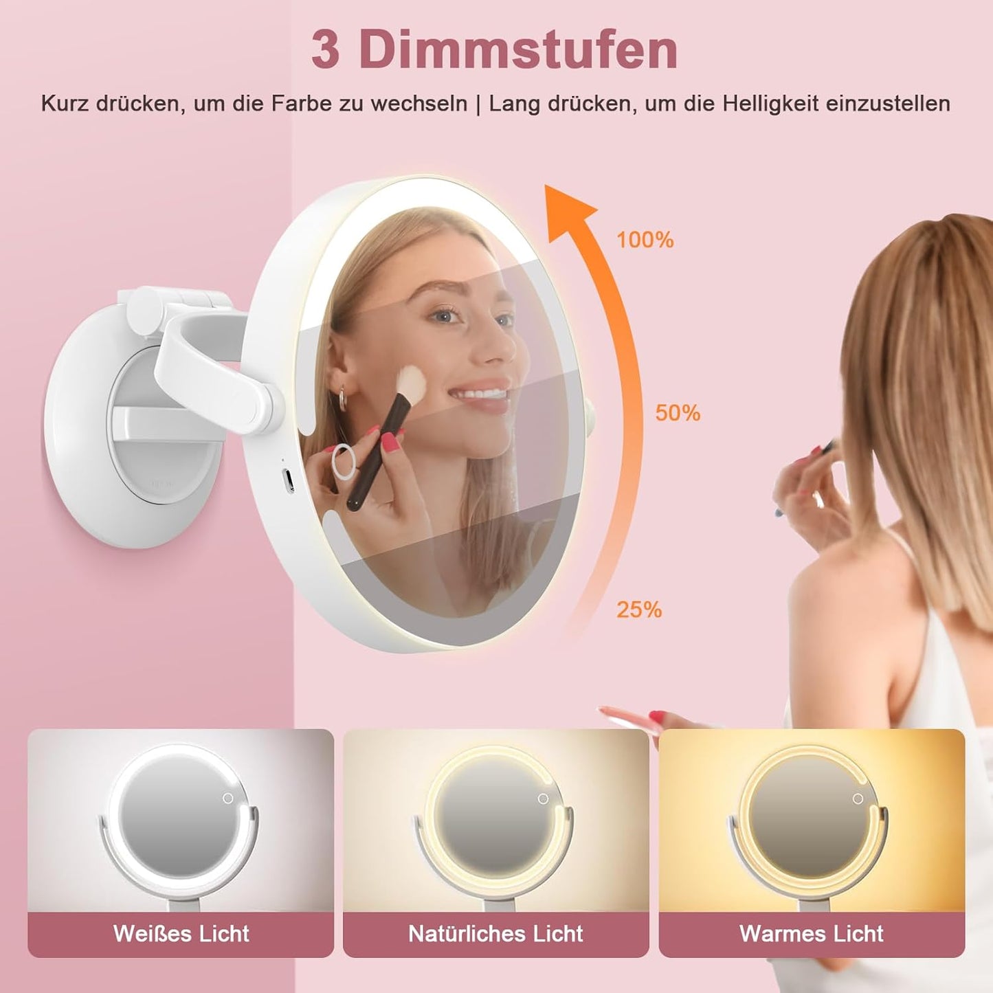 Vergrösserungsspiegel mit Saugnapf & Beleuchtung 20x