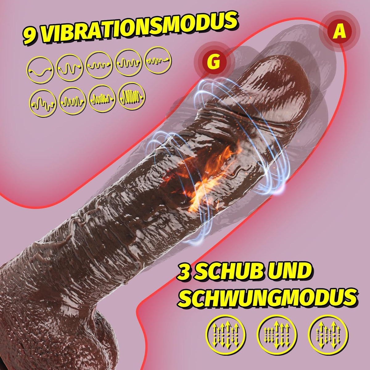 Realistischer Vibrator mit 9 Modi und Stossfunktion, Braun