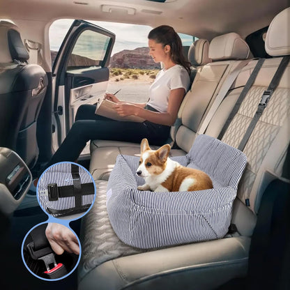 Hundeautositz mit Sicherheitsgurt bis 10 kg, wasserdicht, Blau-Weiss