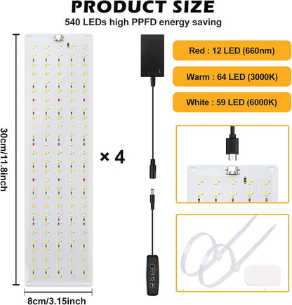 LED Pflanzenlampe mit Timer und Farbmodi, 4 Panels, 540LEDs