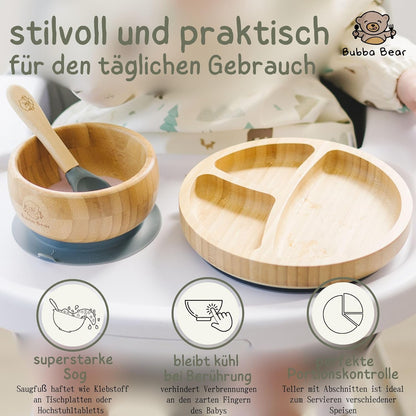 Baby Fütterungsset mit Saugnapf-Schüsseln und Löffel, Blau