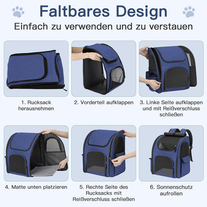Hunderucksack bis 10kg mit Netzfenster, Blau
