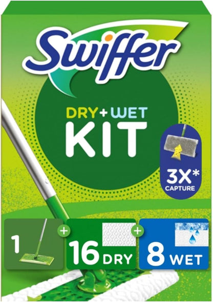 Bodenwischer Dry & Wet Starter-Set, Stab + 16 Dry + 8 Wet