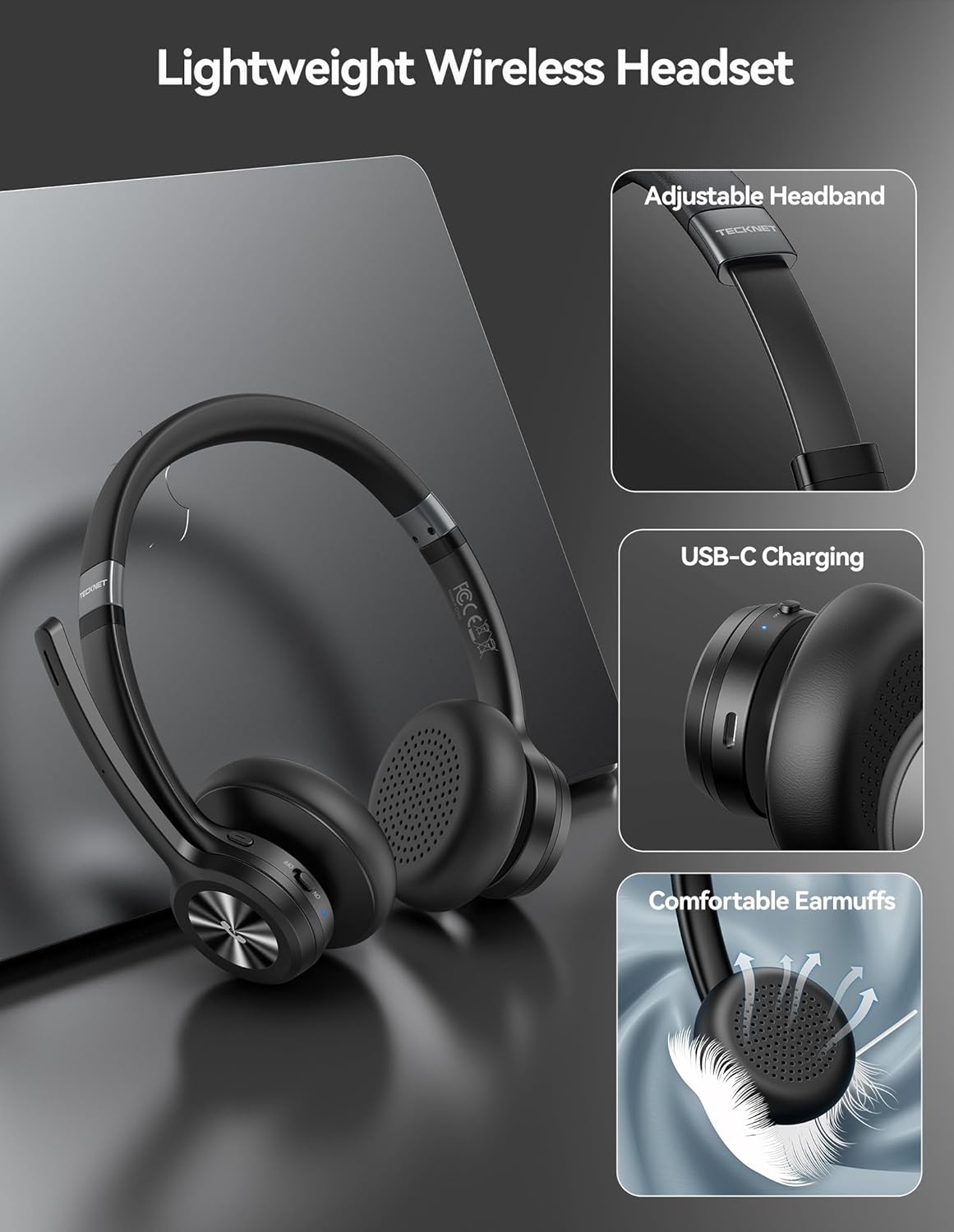 Bluetooth-Headset mit Mikrofon und Noise Cancelling, Modern Schwarz