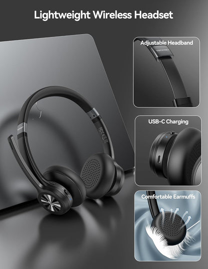 Bluetooth-Headset mit Mikrofon und Noise Cancelling, Modern Schwarz