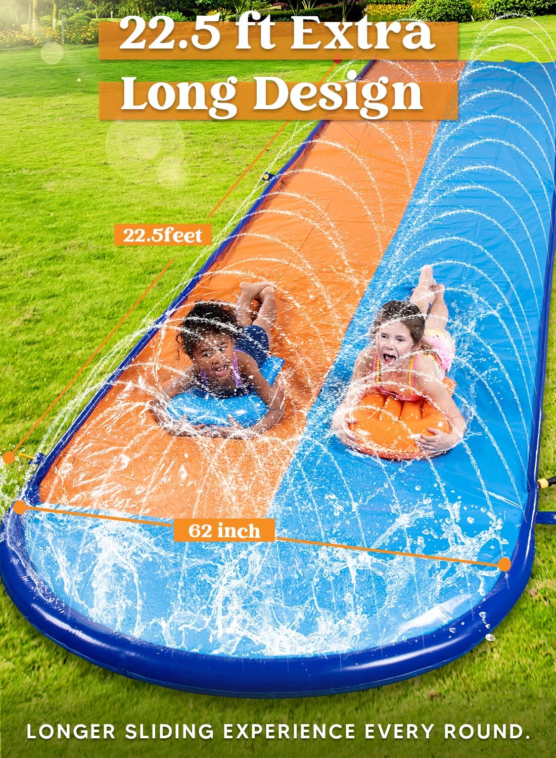 Doppelte Rasen-Wasserrutsche mit Sprinkler und Boards, 685,8cm Doppelspur