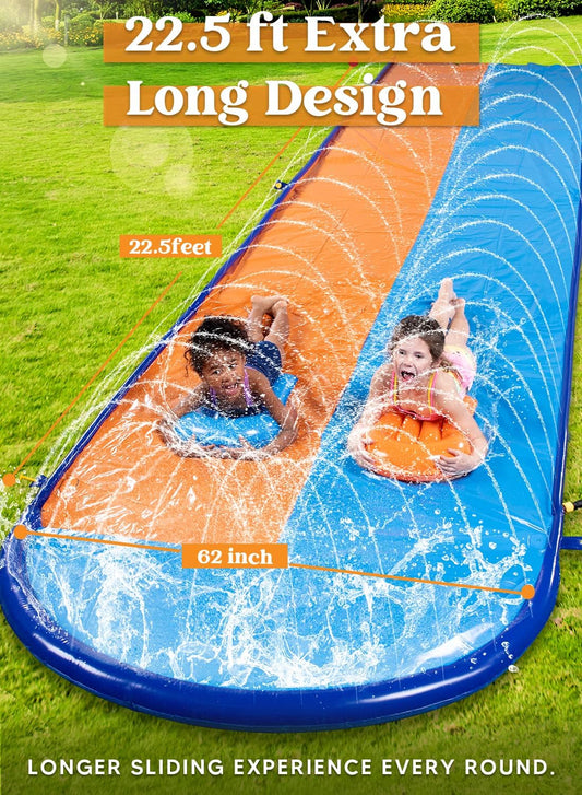 Doppelte Rasen-Wasserrutsche mit Sprinkler und Boards, 685,8cm Doppelspur