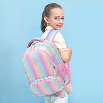 Glitzer Schulrucksack-Set, Regenbogen Gradient