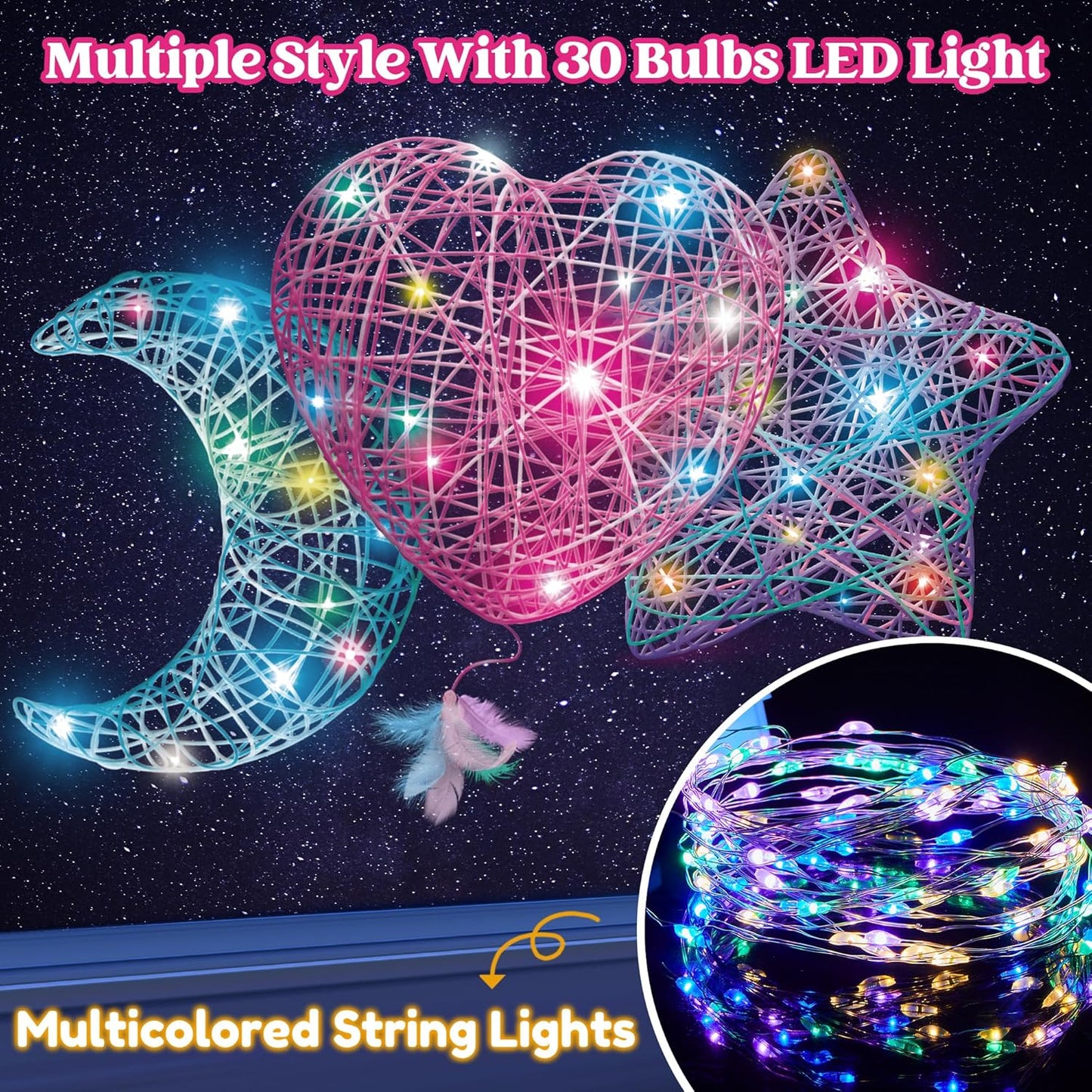 3D-Fadenkunst-Set mit 30 mehrfarbigen LEDs
