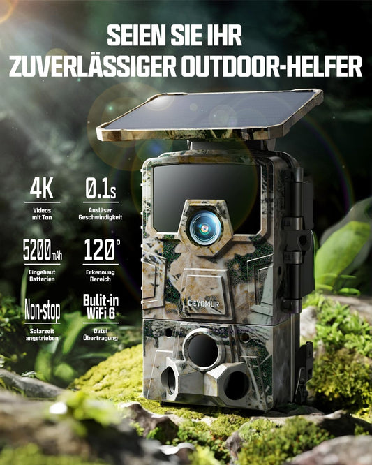 CY75 Solar Wildkamera 4K mit Bewegungsmelder und Nachtsicht, Tarnung