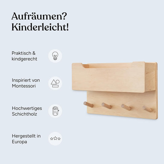 Kindergarderobe mit Kleiderhaken, Klein (ohne Sichtfenster) Weiß Lackiert