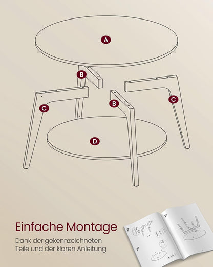 Runder Couchtisch mit 2 Ebenen, 80 cm Durchmesser, Honigbraun