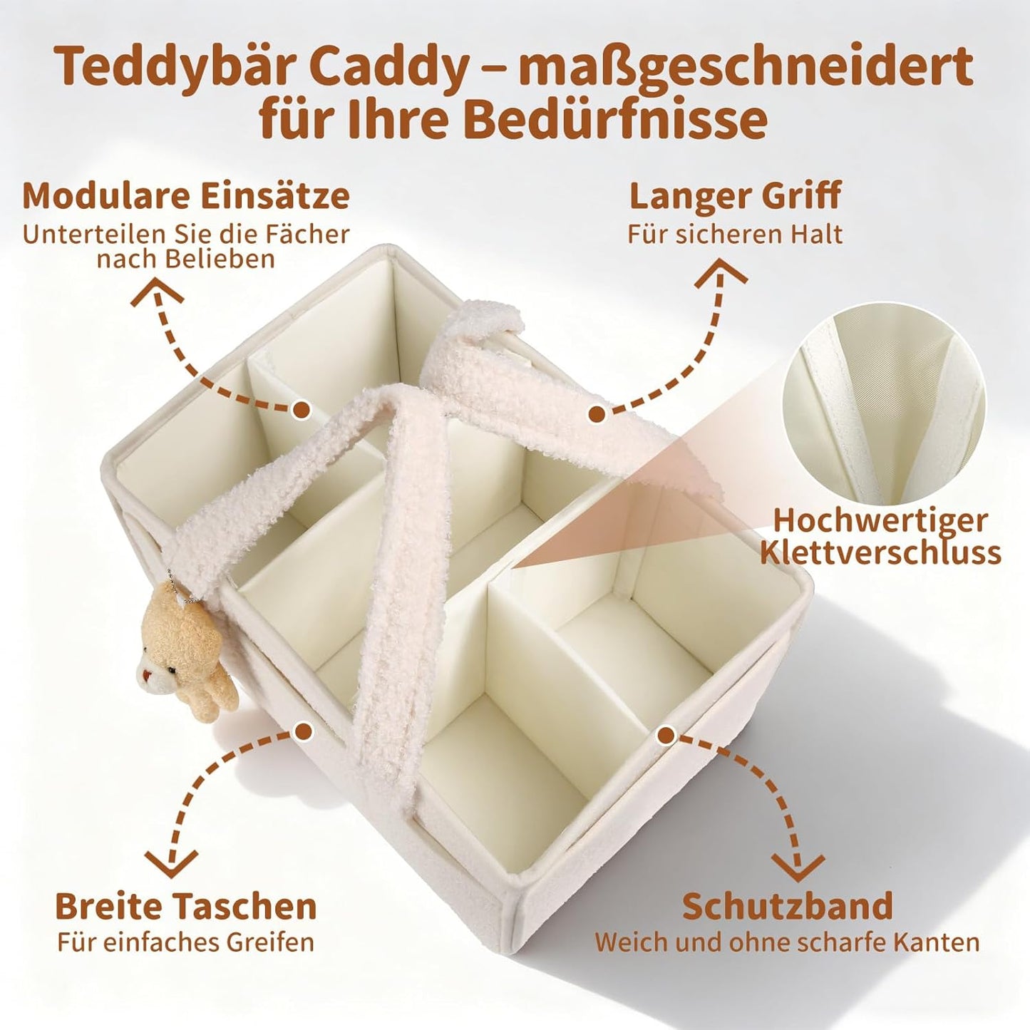 Wickeltisch Organizer mit Fächern & Griffen, Beige