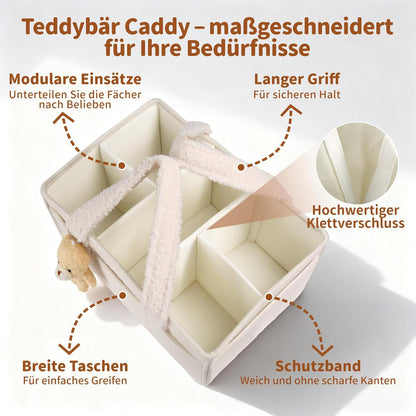 Wickeltisch Organizer mit Fächern & Griffen, Beige
