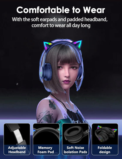 Bluetooth-Kopfhörer mit LED-Katzenohren, Cat-Ear Bluetooth