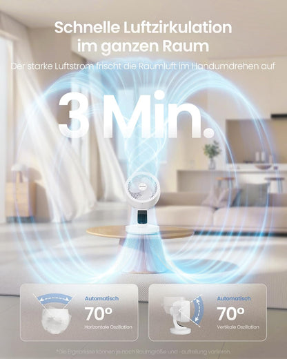 Tischventilator XFC001W1EU mit 70° Oszillation und Timer, Wolkenweiss