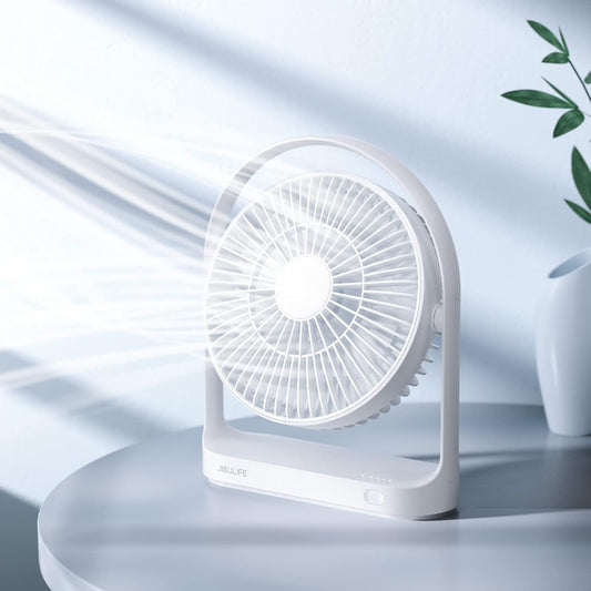 Tischventilator FA19 USB, leise, wiederaufladbar, 4 Modi, Weiss