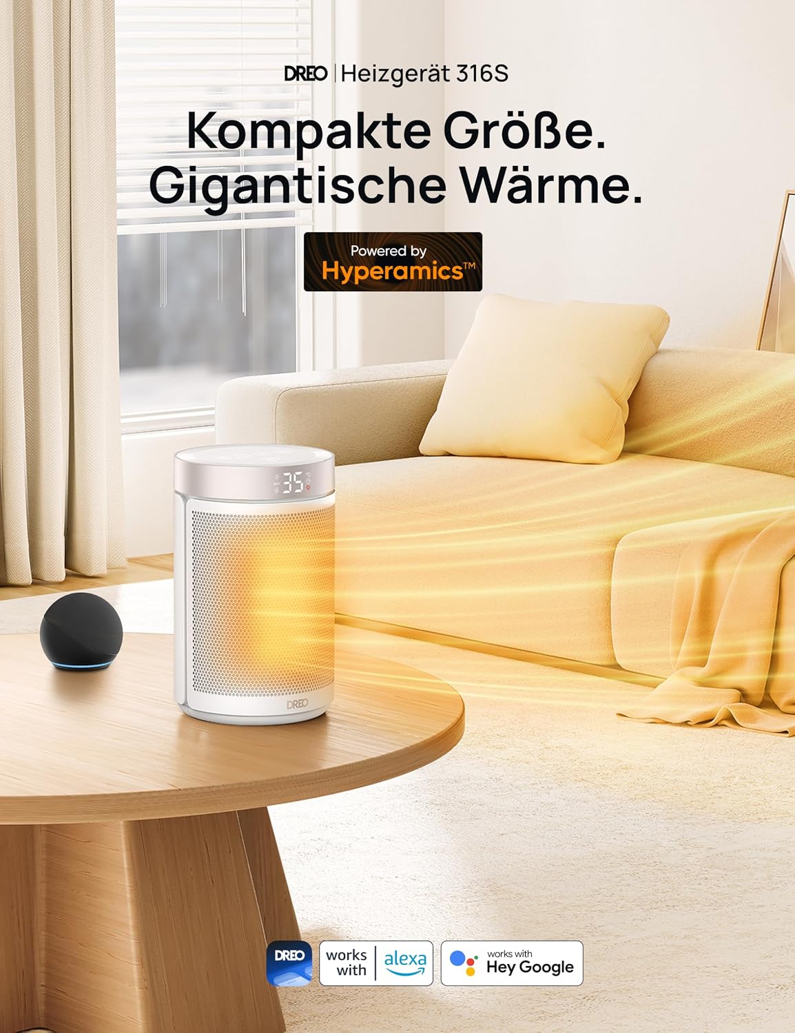 Heizlüfter mit Thermostat, Weiss WLAN