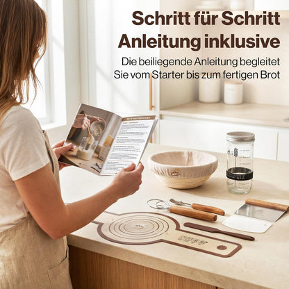 7-teiliges Sauerteig-Starter-Set mit Gärkörbchen, Gärkörbchen Set Rund