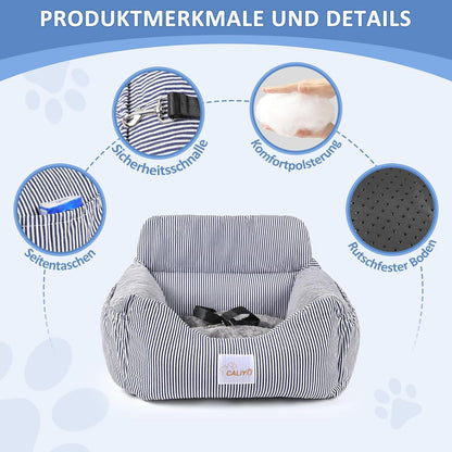 Hundeautositz mit Sicherheitsgurt bis 10 kg, wasserdicht, Blau-Weiss