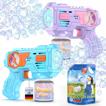 2er Seifenblasenpistolen-Set mit LED und Nachfüllkonzentrat, Blau + Lila