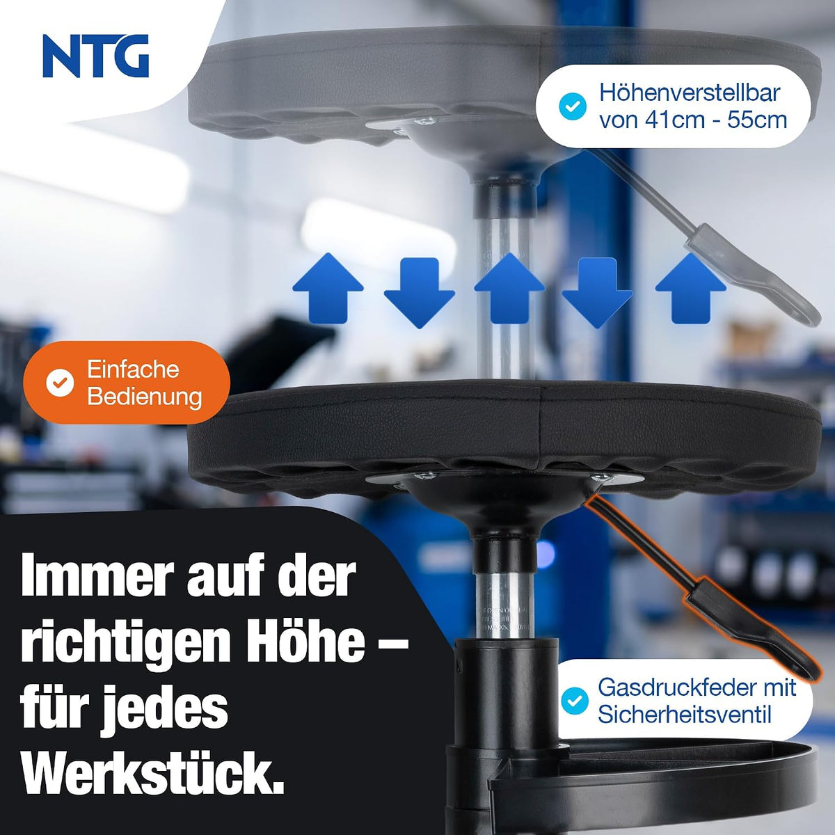 Höhenverstellbarer Werkstatthocker mit Rollen