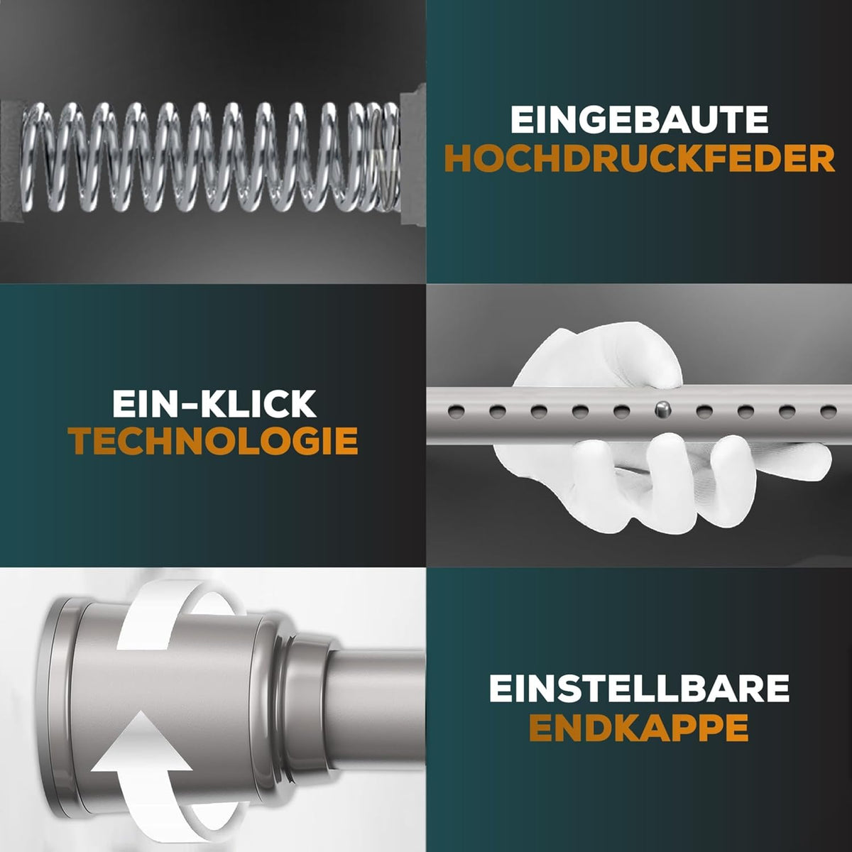 Teleskop-Duschstange zum Klemmen 370-420 cm, 370-420 cm Grau