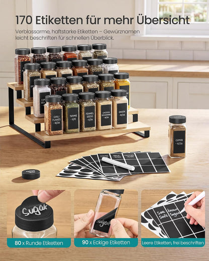 24-teiliges Gewürzgläser-Set mit Streueinsatz, Schwarz 24 Set