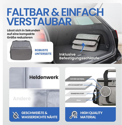 Faltbare Kühltasche mit Flaschenöffner & verstärktem Boden, Hellgrau 30L