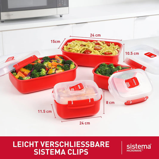 Microwave-Heat & Eat Frischhaltedosen Set, 2x 1.25 Litre + 2x 525 ml Rot