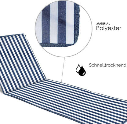 Faltbare Strandmatte mit klappbarer Rückenlehne , Reissverschlusstasche und Schultergurt, Blau Gestreift