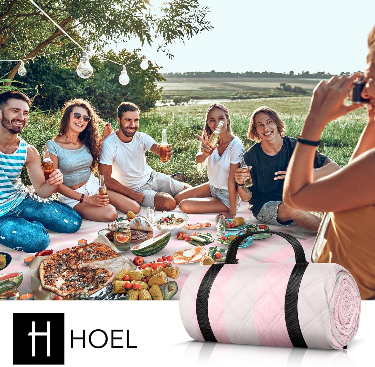Isolierte Picknickdecke, wasserabweisend, Rosa - Ivory