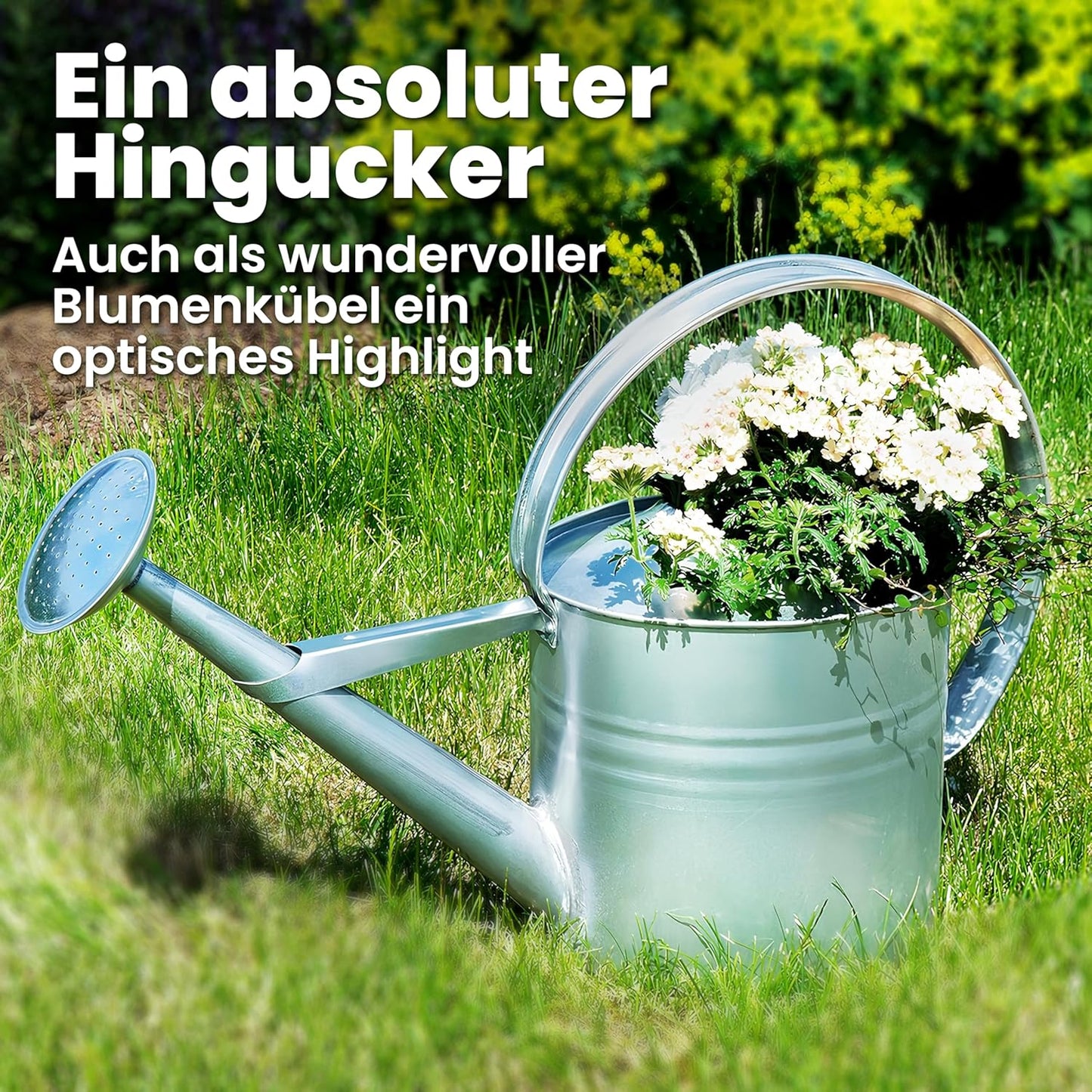 Zinkgiesskanne mit Giessbrause (10 L), Silber 10 Liter